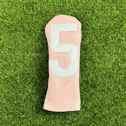 Golf Club Headcover Set - White&Pink Large Number Design for All Clubs