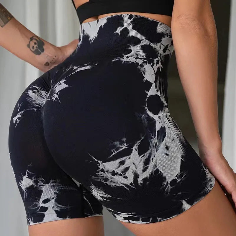 Yoga Basic Tie-Dye Shorts, Butt Lift, Tummy Control, High Waist Sports Yoga Leggings Booty Shorts