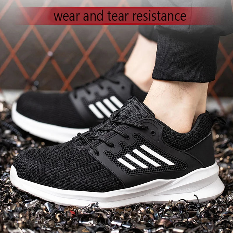 Safety Sneaker for Men Steel Toe Safety Shoes Sports Work Anti-Smashing Industrial Safety Tennis Shoes Outdoor Black Work Boots