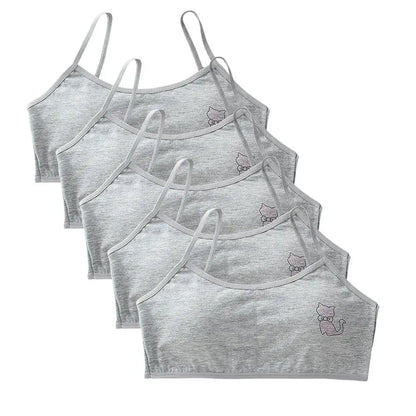 5pcs 2025 Girls Cotton Training Bralette Adjustable Support Tanks Top 8-16Y Breathable Teen Undershirt for Everyday&Sports Bras