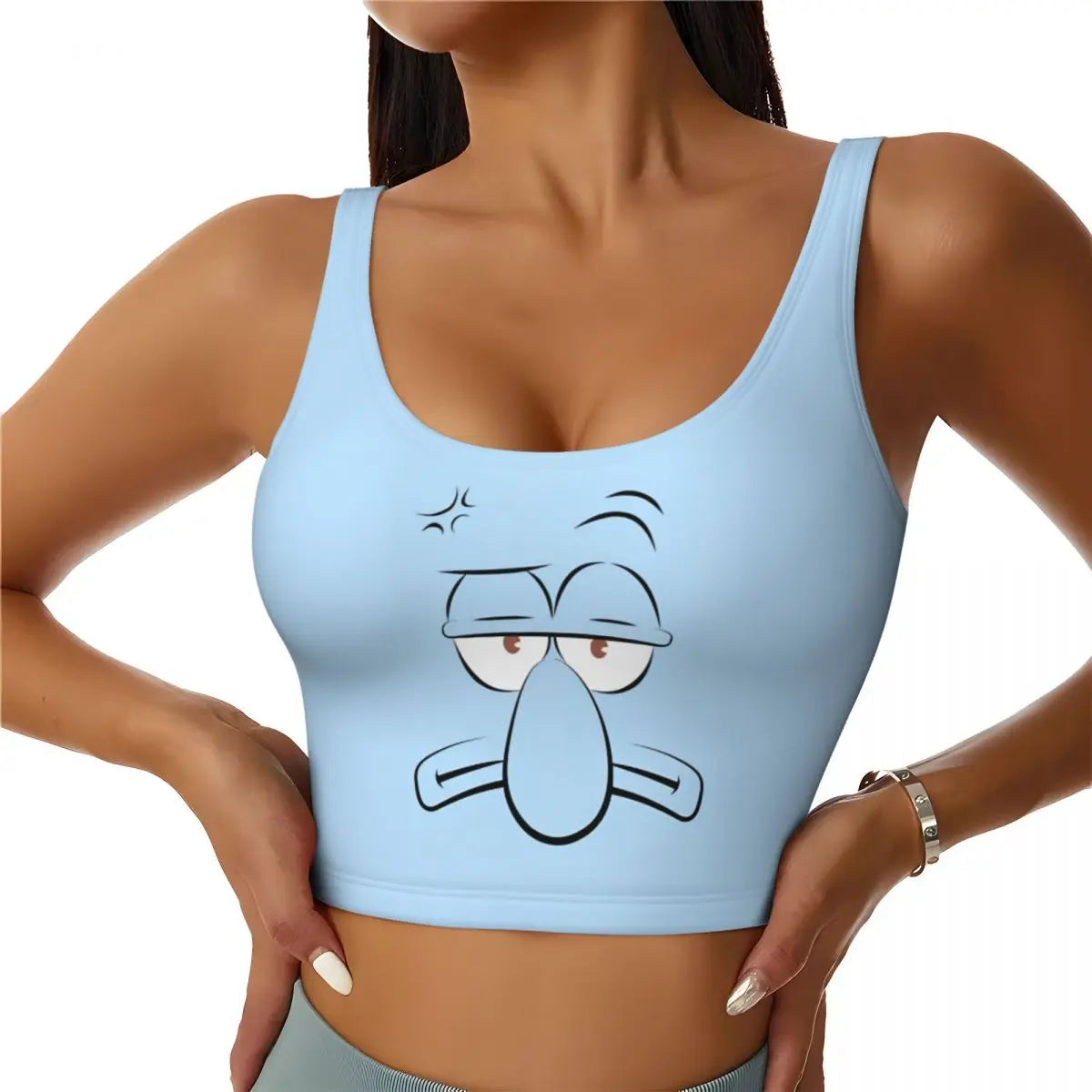 SpongeBobed Anime Cartoon Womens' Sports Bra Longline Wirefree Padded with Medium Support Yoga Sport Bras With Removable Cups