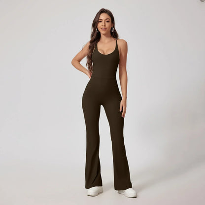 Seamless Yoga Jumpsuits Sports Fitness Hip-lifting Flared Pants Backless One-piece Workout Gym Leggings Sportswear for Women
