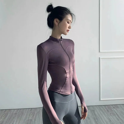 High elasticity tight yoga pants, V-neck yoga top, casual sports coat, slimming fitness outfit