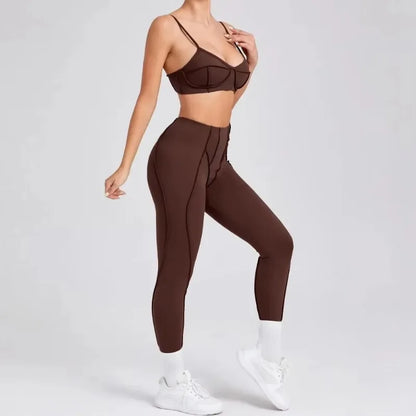 Yoga Sports Fitness Sets High Waist Hip-lifting Trousers Open Back Bra Suit Casual Running Workout Gym Leggings Sexy Sets Women