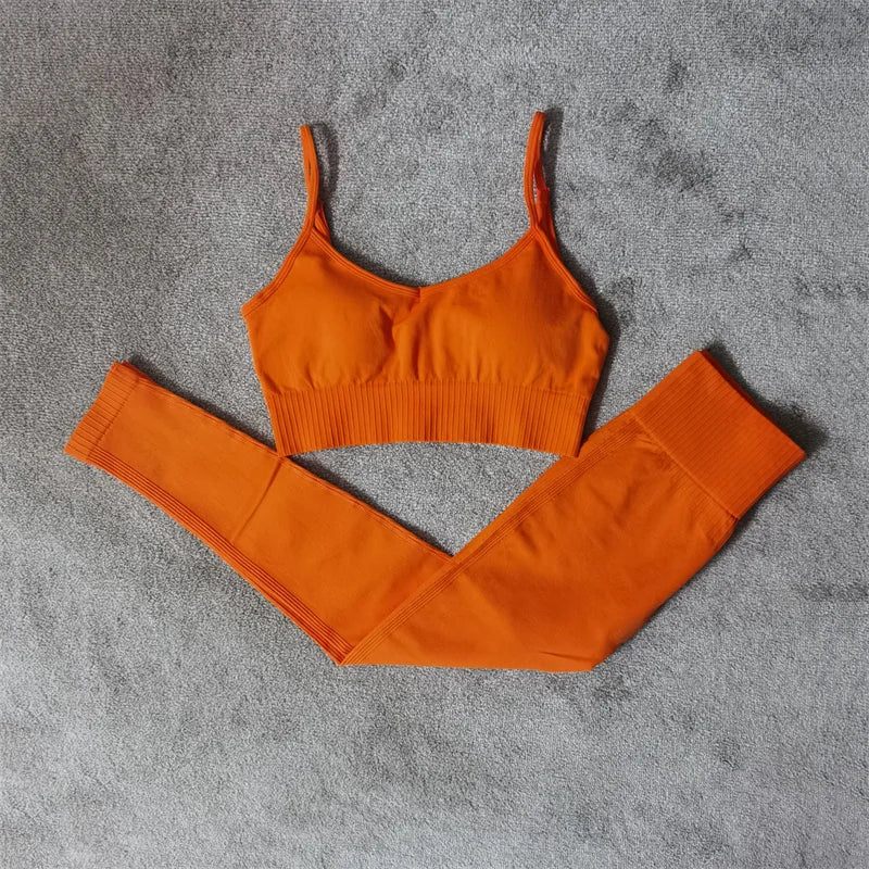 Fitness Yoga Set Seamless Sport Women's Sportswear High Waist Leggings Workout Outfits Two Piece Shorts Sets Womens Gym Clothing