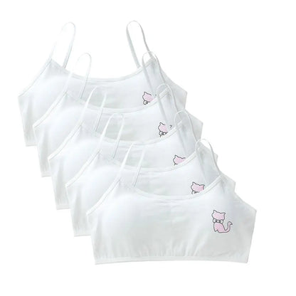 5pcs 2025 Girls Cotton Training Bralette Adjustable Support Tanks Top 8-16Y Breathable Teen Undershirt for Everyday&Sports Bras
