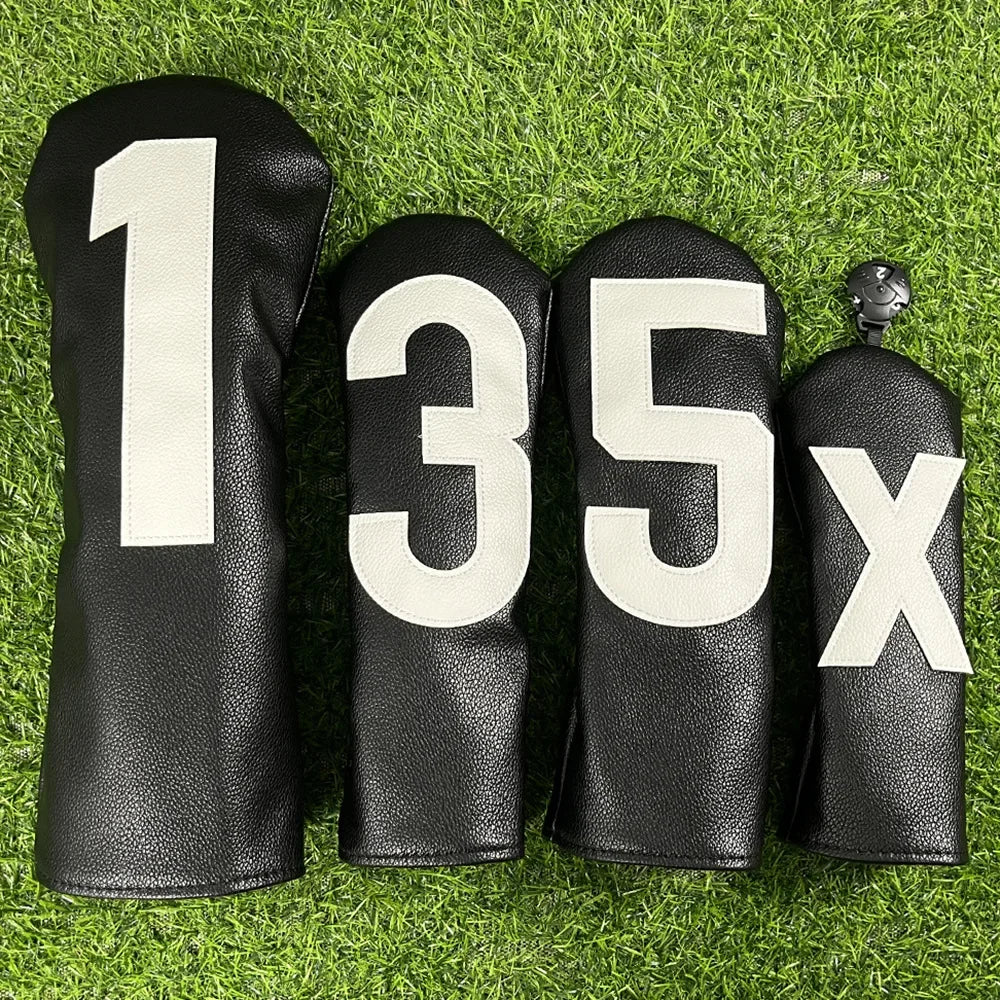 Golf club covers - white and green with large numbers, fits all clubs