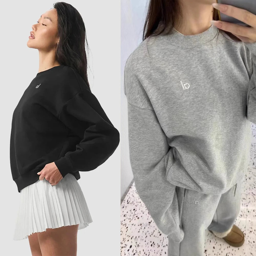 AL Yoga Top Accolade Crew Neck Pullover Comfortable Simplicity Solid Color Crew-neck Pullover Long-sleeved Hoodie Gym Tops