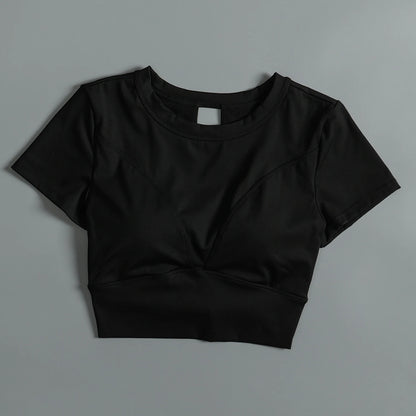 Yoga suit with chest pad sports beauty back fashionable quick-drying short-sleeved T-shirt running Pilates training fitness