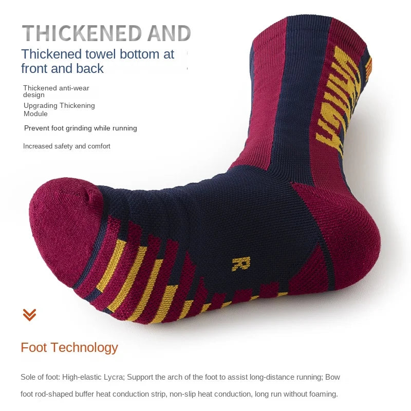1 pair of mid tube soccer socks with thickened towel bottom, adhesive glue for anti slip, wear-resistant, comfortable and breath