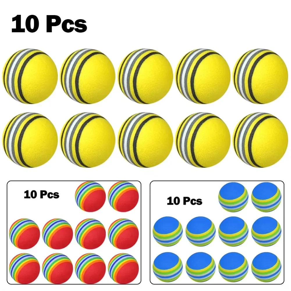 10PCS Foam Golf Balls Indoor Swing Training Practice Balls Rainbow Sponge Balls Golf Beginners Flexible Training Aid Accessories