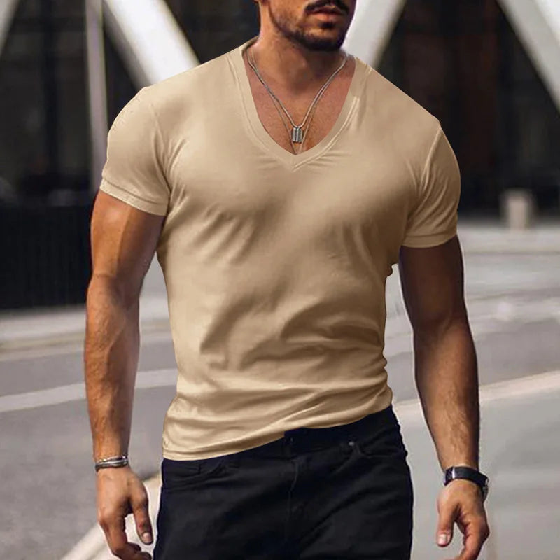 Tops Tees V Neck Short Sleeve Slim Fit T-shirt Men Casual Summer T Shirt  Short Sleeve T Shirt Men's