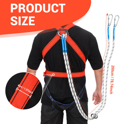 Safety Harness for Work in Height with 2M Safety Rope Belt Carabiner Outdoor Climbing Industrial Full Body Security Protection