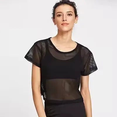 Mesh Yoga Shirt Women Sport Top Short Sleeve T-Shirt Blouse Cover Up Fitness Tank Sportwear Quick Dry Running Gym Clothes