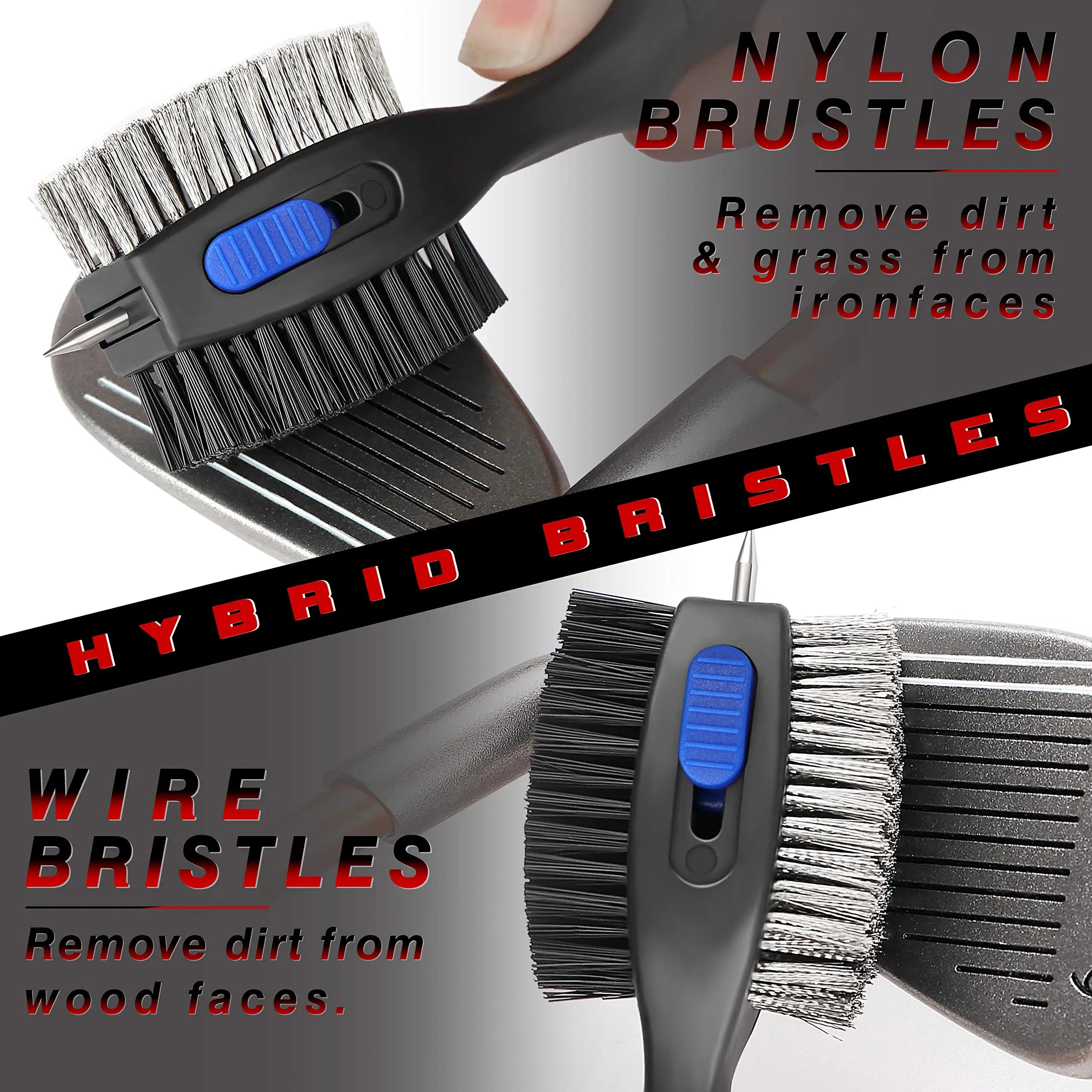 Golf Club Cleaning Brush With Soft Rubber Handle, Retractable Non-Slip Groove Cleaner, Extra-Large Brush Head, Easy To Carry