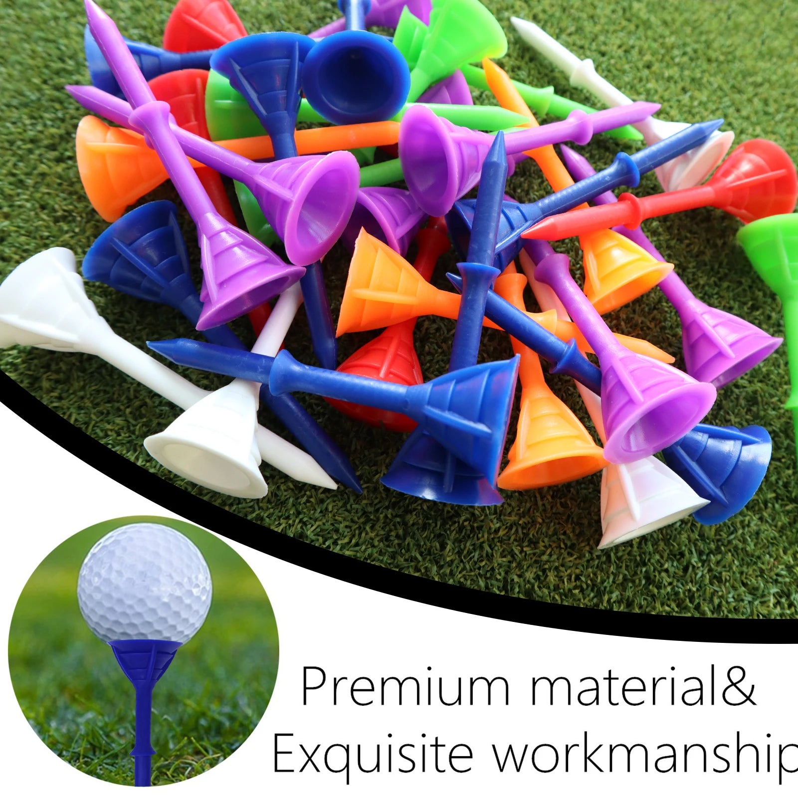 Golf Tees Plastic 3 1/4 inch Upgrade Bulk 50 Pack Reduce Friction Side Spin Durable Stable 83mm Long Tee for Golfer Practice