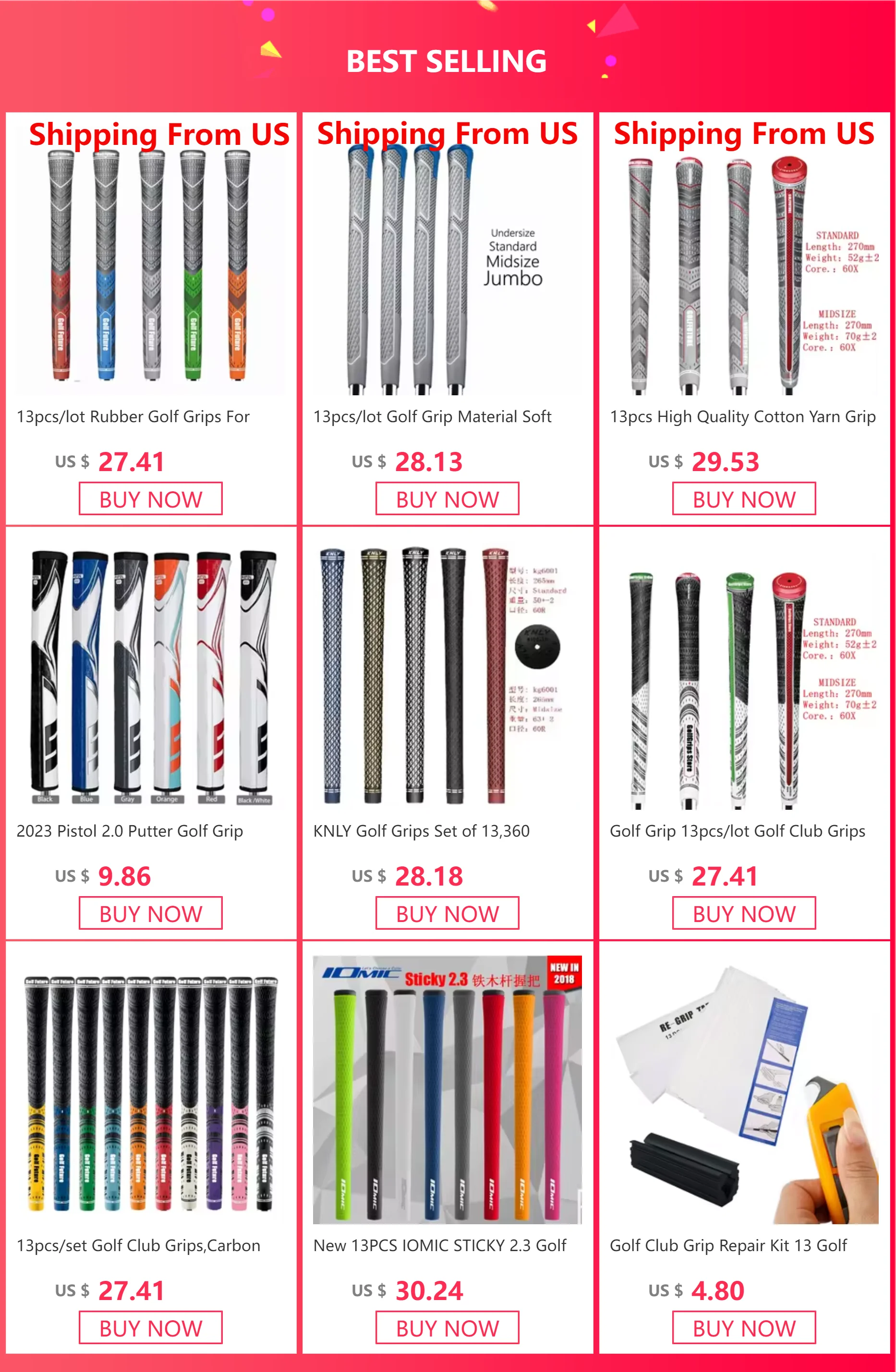 13pcs Golf Tour Velvet 360 Rubber Grip Wrap Golf Club Grips Standard Midsize Golf Grips