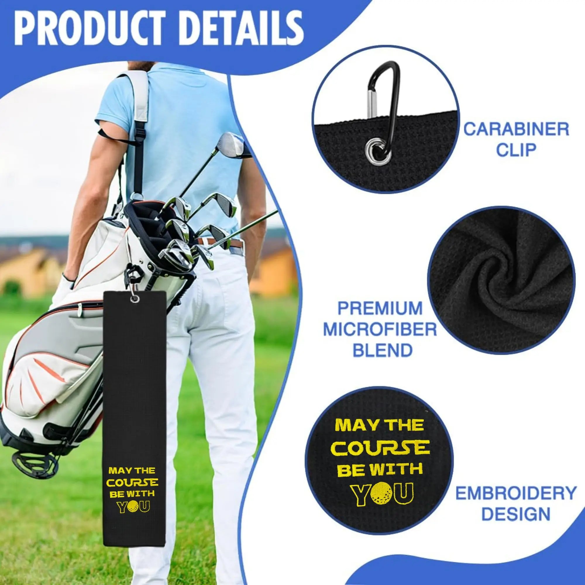 Funny Microfiber Premium Golf Towel, Embroidered Golf Towels for Golf Bags for Men&Women, Golf Accessories for Men Golfers