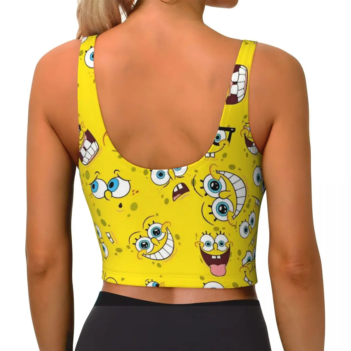 SpongeBobed Anime Cartoon Womens' Sports Bra Longline Wirefree Padded with Medium Support Yoga Sport Bras With Removable Cups