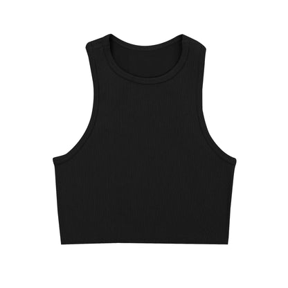 Yoga Vest Women Gym Sports Black White Crop Tops Seamless Streetwear Rib Knit Workout BreathableTank Top Female Without Pads