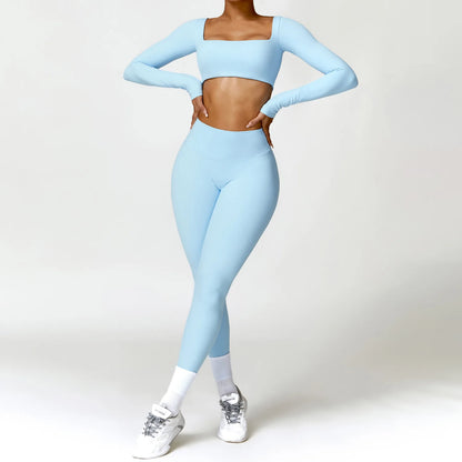 New Long sleeve Shirt Sports Set Women Fitness Tights Yoga Set Crop Top Running High Waist Gym Set Womens Outfits Yoga Clothing