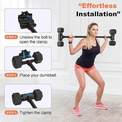 Dumbbell Converter to Barbell Set - Adjustable weights & Up to 200 lb Capacity Weight Barbell - Steel Clamp - Barbell Dumbbells