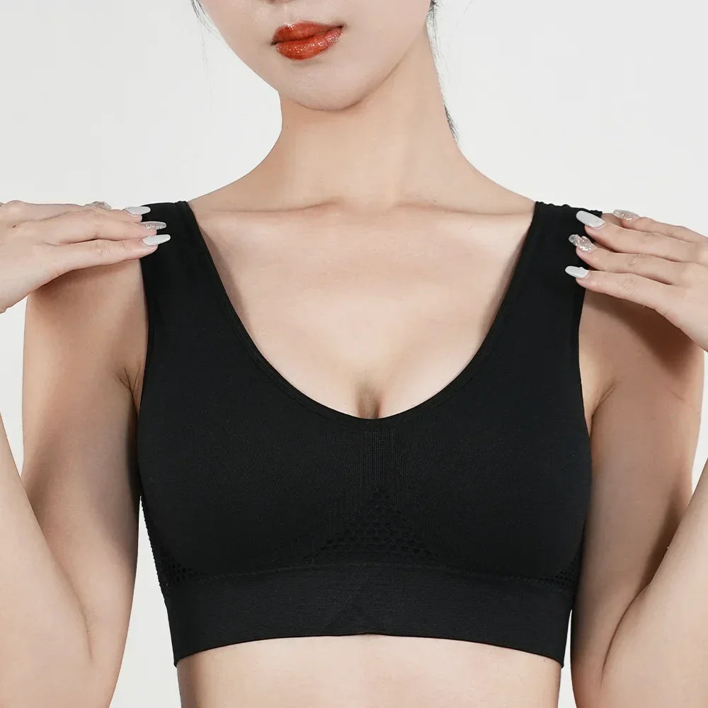 Sexy Womens Sport Bra Shockproof Running Padded Mesh Wireless Vest Top Solid Breathable Girl Yoga Push Up Training Bra Underwear