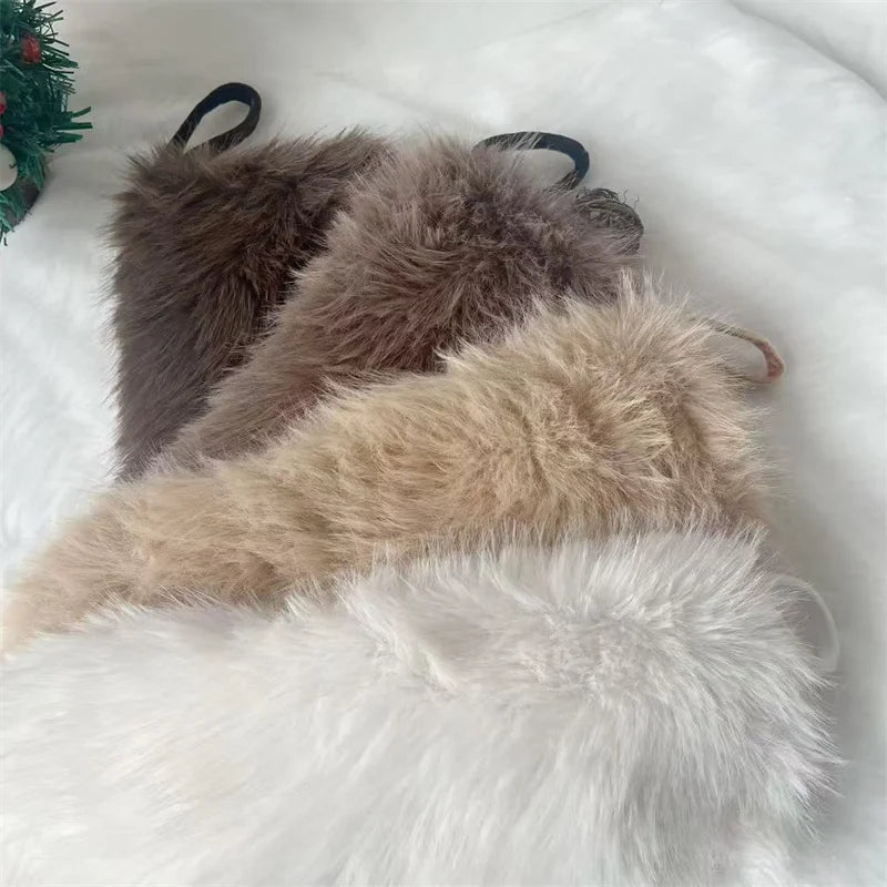 New solid color Christmas socks 20 inch milk brown fine long hair decoration overall sock gift bag