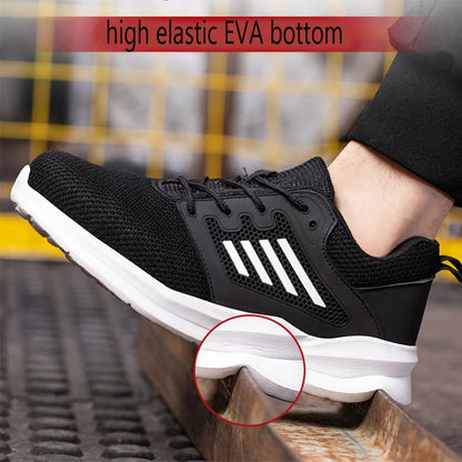 Safety Sneaker for Men Steel Toe Safety Shoes Sports Work Anti-Smashing Industrial Safety Tennis Shoes Outdoor Black Work Boots