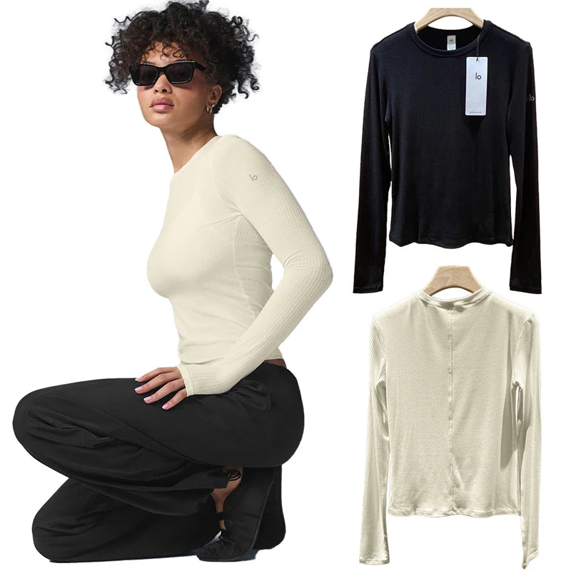 Fashion Long Sleeve Yoga Top Pilates Long Sleeved Base T-shirt Summer Outdoor Fitness Elastic Pullover