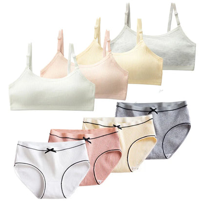 1/4 Sets Wireless Girl's Sports Bra Underwear Sets Cotton Breathable Sweat-Wicking Kids Brassiere and Girls Panties Lingerie Set