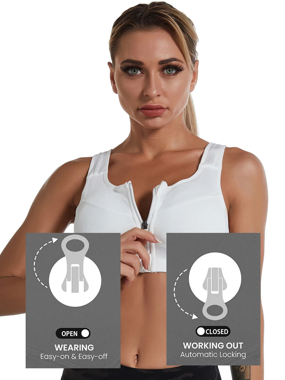 Plus Size Women Zipper Sports Bra Shockproof Tank Top Yoga Underwear for Sporty Bodybuilding Running Sport Bras