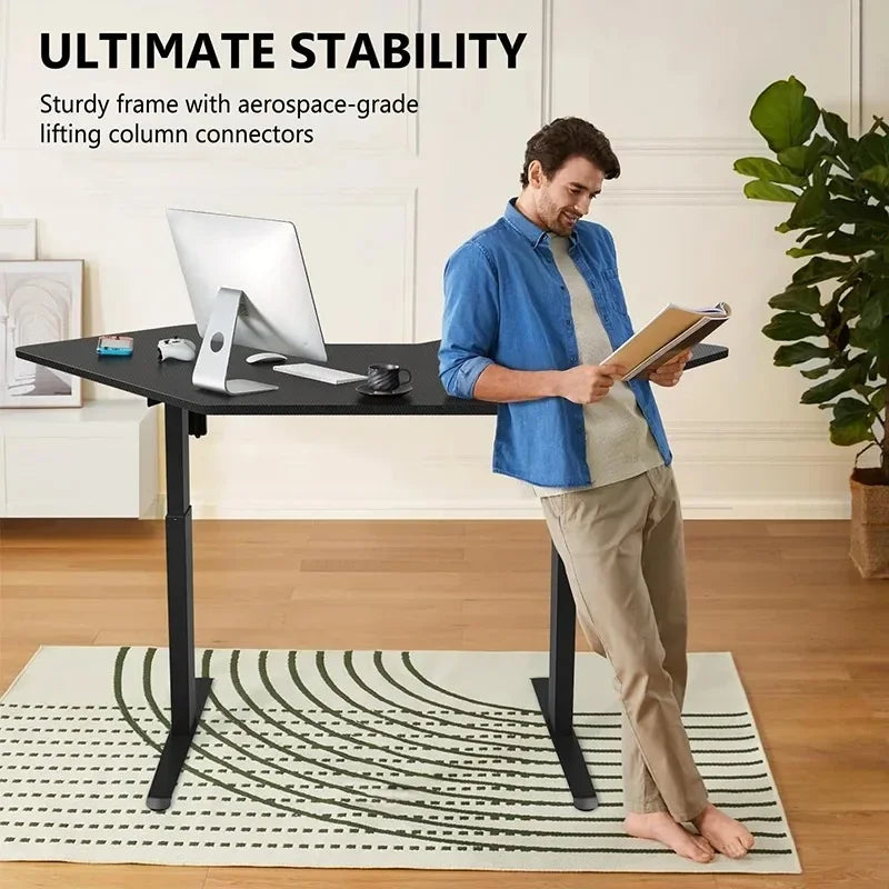 Electric L Shaped Standing Desk, Height Adjustable, Single Motor Corner Sit Stand Up Desk with Splice Board, White/Black