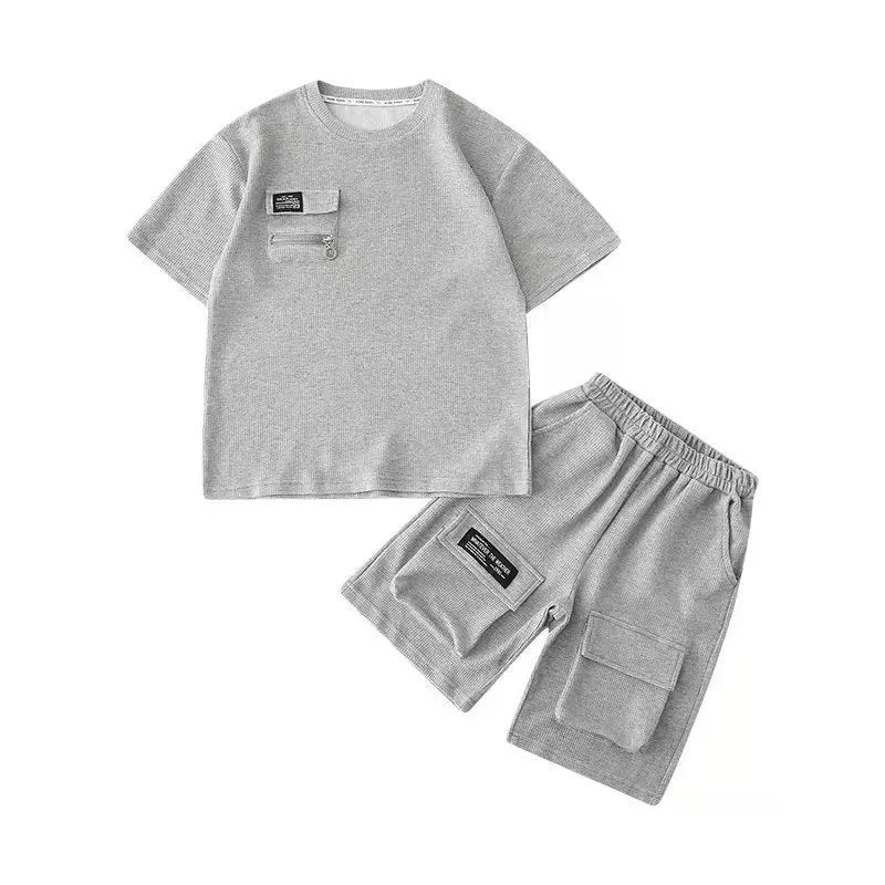 Boys Sport Clothing Sets Summer Big Kids Loose Casual Suit Teen Short Sleeve Tops+Shorts 2Pcs Children Fashion Handsome Outfits