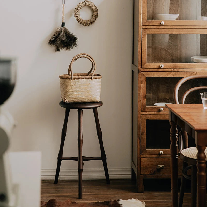 Bar stool medieval solid wood home Windsor tall round stool cafe restaurant furniture