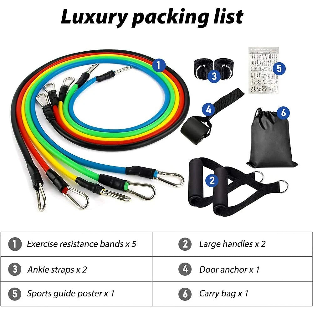 11PCS Elastic Rubber Resistance  Expander Bands for Bodybuilding, Home Gym Equipment, Weight Training, Fitness