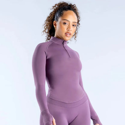 Women Long Sleeve Yoga Clothes Seamless Long Sleeve Half Zippy Gym Top Jacket Tight Yoga Top Fitness Workout Running Clothes Top