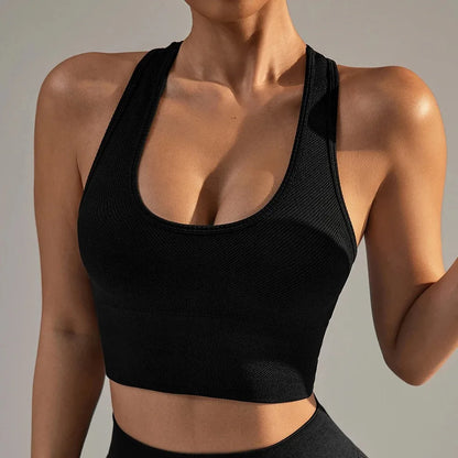 Seamless Sport Bras Gym Top High Intensity Underwear Running Training Yoga Bra Shockproof Ribbed  Fitness Yoga Vest Crop Top