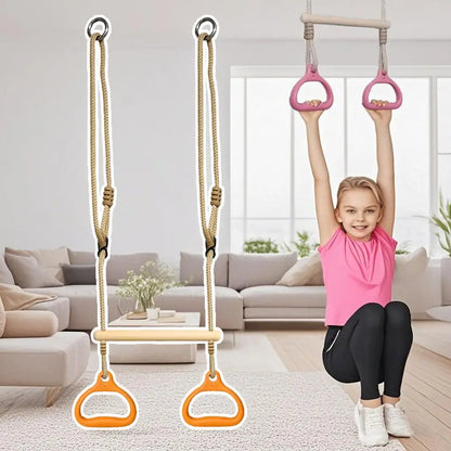 Trapeze Swing Gym Equipment Rings Bar Adjustable Sensory Ergonomic Stable Game For Kids Adults Children Backyard Playground
