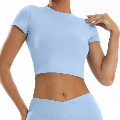 2025 new casual versatile tight fitting quick drying fitness top yoga clothes running Pilates sports T-shirt short sleeved