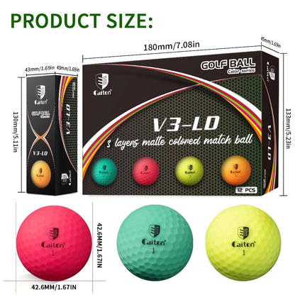 Colored Matte Pro Golf Balls - 12/3 Pcs, High Perf, 3-Layer Struct, 332 Dimple Surf, Soft & Durable Touch, Long Flight Dist.