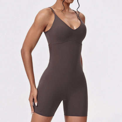 Yoga Jumpsuit Sports Fitness Sexy Backless Tight Mesh Breathable One-piece Running Workout Clothes Gym Shorts Bodysuit for Women
