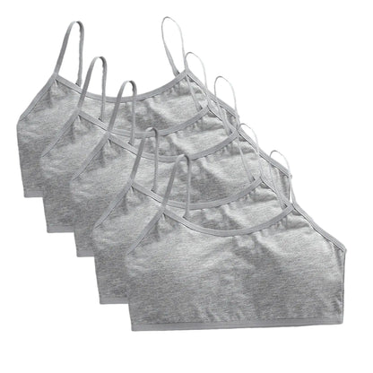 5pcs 2025 Girls Cotton Training Bralette Adjustable Support Tanks Top 8-16Y Breathable Teen Undershirt for Everyday&Sports Bras