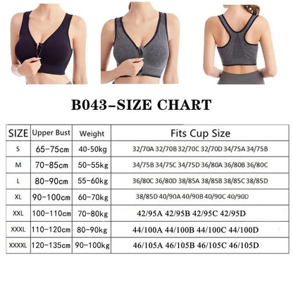 Running Fitness Sports Bra Front Zipper Women's Underwear Shockproof without Underwire Bralette Breathable Seamless Brassiere