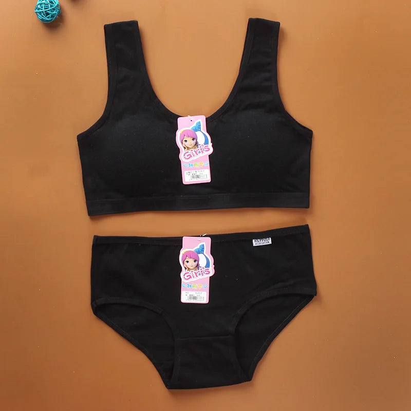 8-16Y Young Girls Bra Panties Set Solid Color Removeable Padded Children Underwear Training Bra Teenage Lingerie Kids Sport Bras