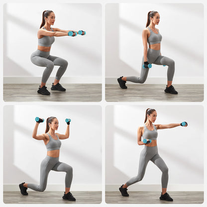 SONGMICS Dumbbell Set, dumbbells, Hexagon, with Dumbbell stand, 2x1 kg, 2x2 kg, 2x3 kg, lime green, aquamarine, Gray