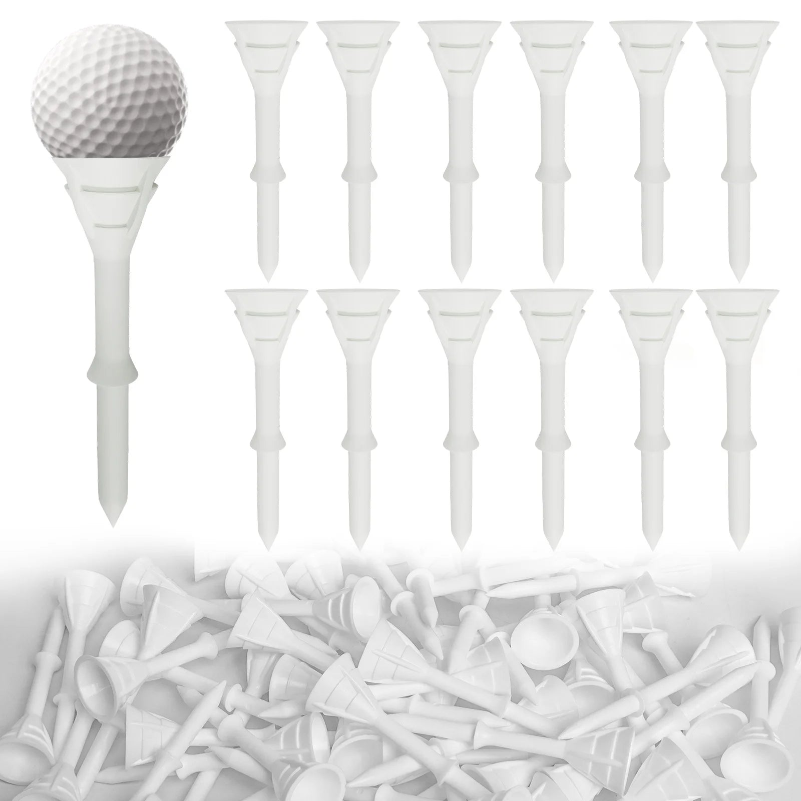 Golf Tees Plastic 3 1/4 inch Upgrade Bulk 50 Pack Reduce Friction Side Spin Durable Stable 83mm Long Tee for Golfer Practice
