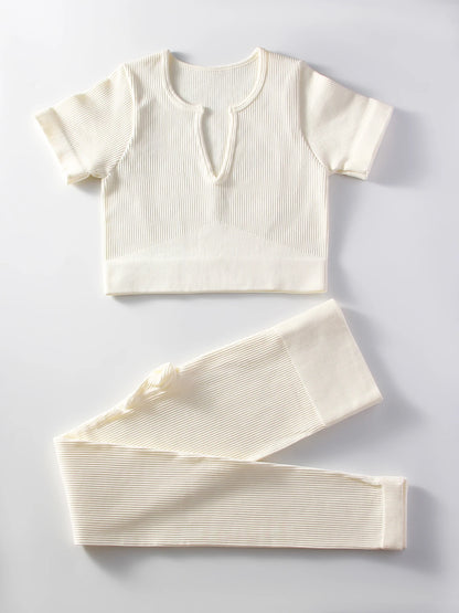 Wearable in all seasons, quick-drying seamless yoga clothing set, shock-proof sports bra, yoga short-sleeved yoga pants