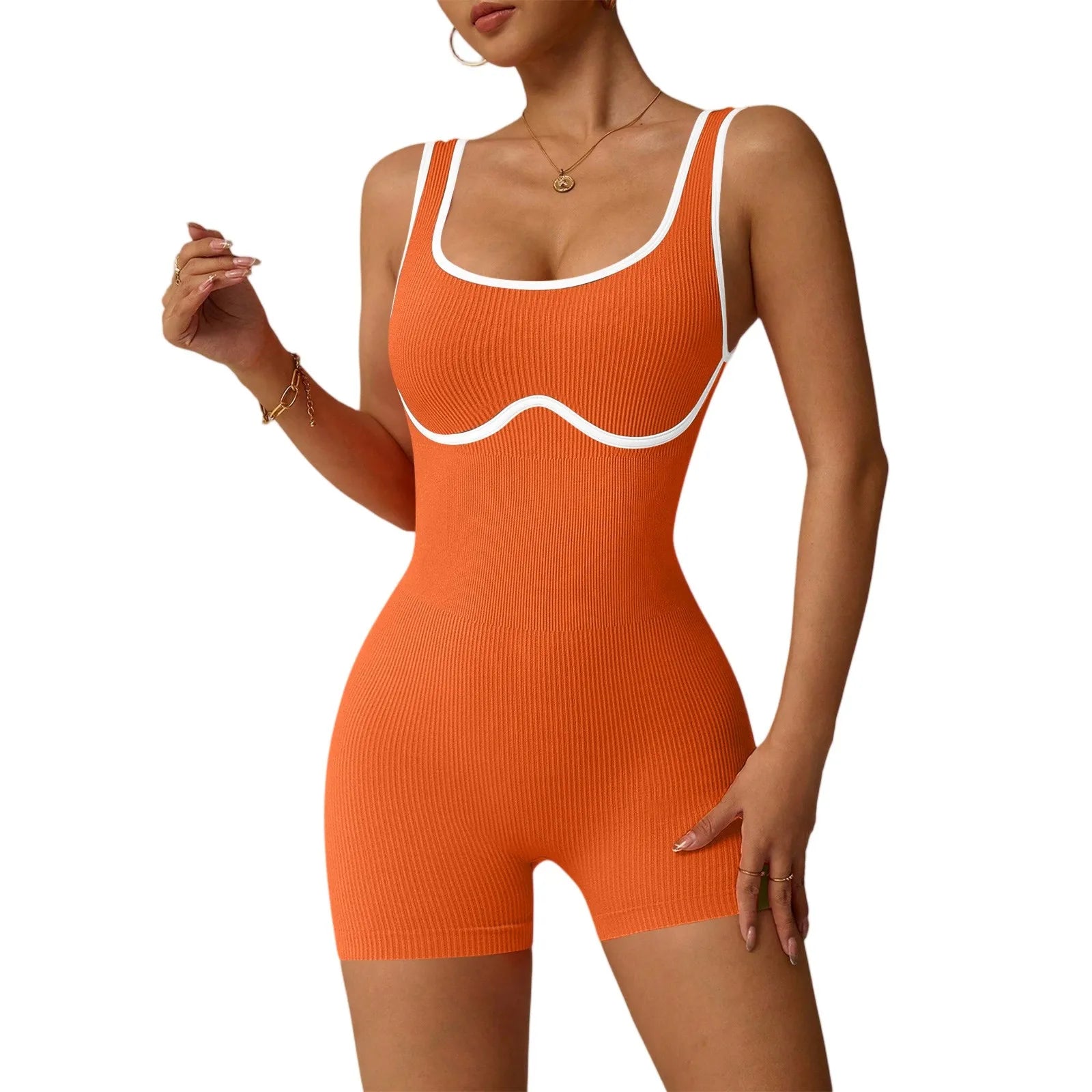 Women's Fashionable Solid Color Round Neck Tight Back Yoga Suit Yoga Jumpsuit Solid Color Fitness Activewear Breathable Yoga Set