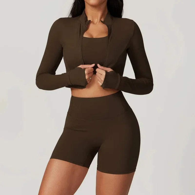 Womens Yoga Outfit Three Pieces Suits Vest Set Exercise Close-Fitting Fitness Wear Running Elastic Workout Tracksuit